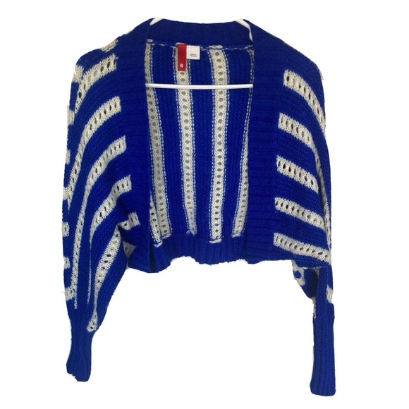 H&M Sweaters - H&M Womens Sz 6 Open Front Knit Cardigan Royal Blue White Striped Colorful Sheer